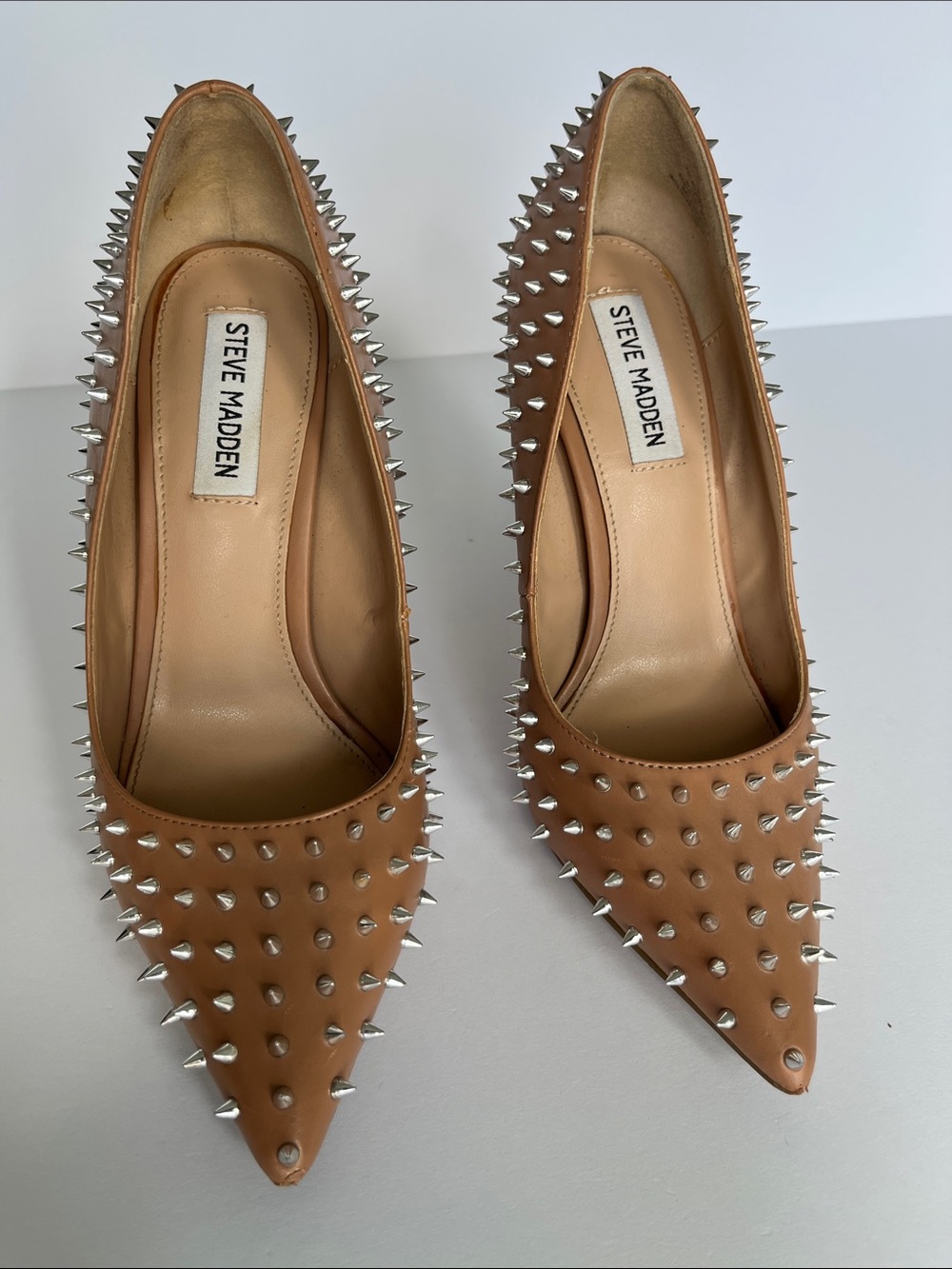 Steve Madden Tan Pointed-Toe Spike Stud Pumps